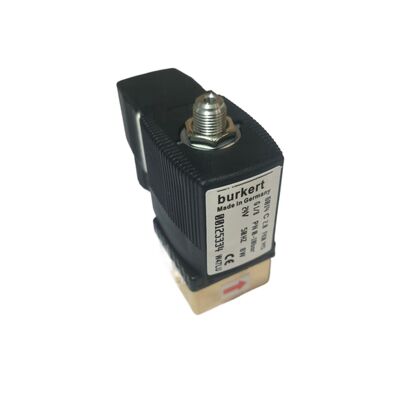 Burkert 6013 Serie 00126094 Valvola solenoide, 2/2 Tipo di azione diretta normalmente chiuso, G1/8 Port di filo, 3,0 mm di orificio, corpo in ottone con sigillo FKM, 220VAC 8W, 0-10bar