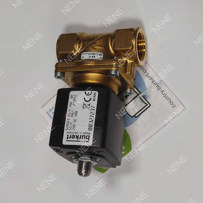Elettrovalvola FKM BURKERT tipo 6281 00221869 G3/8 porta 2/2 normalmente chiusa corpo in ottone 13.0 Orifizio AC24V 8W 0.2-16bar 0 a +120°C